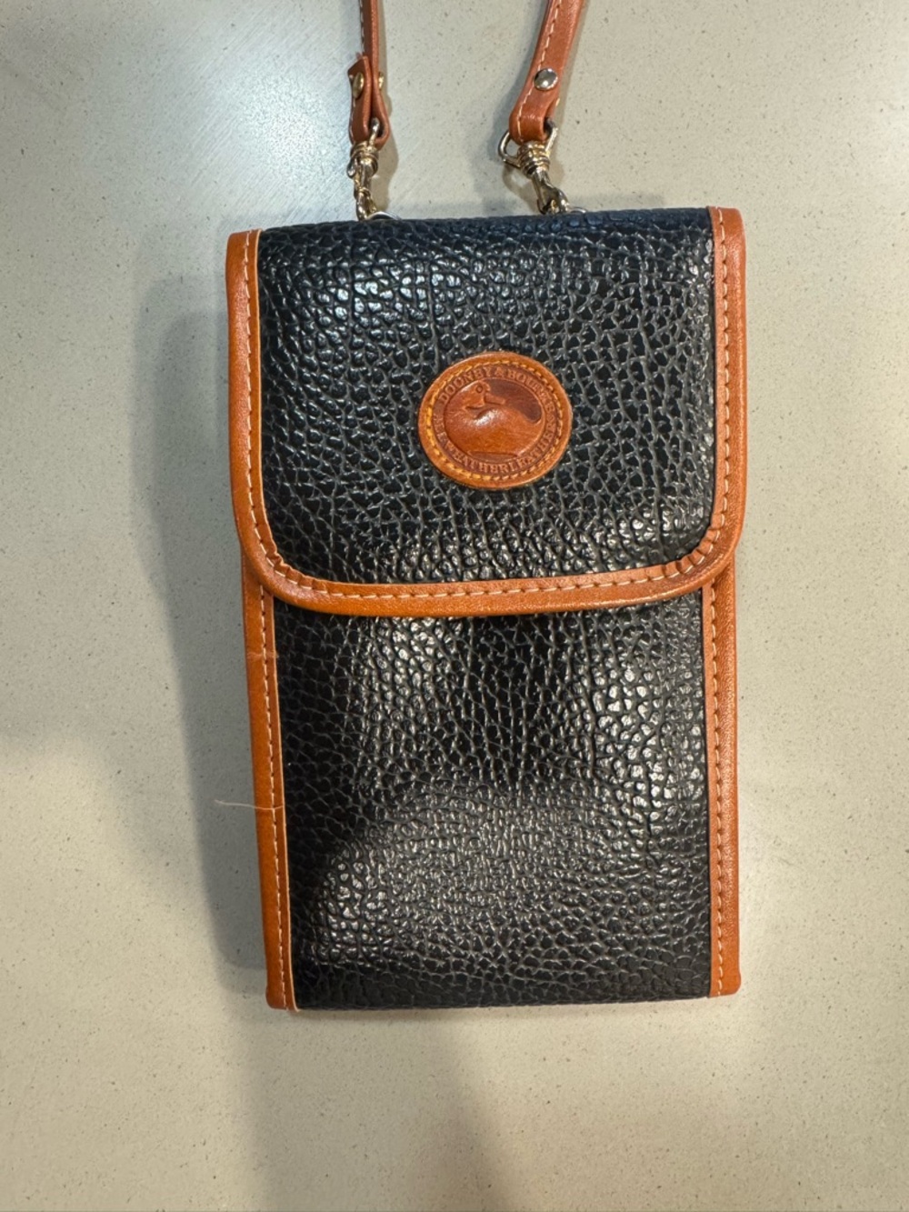 Dooney & Bourke Black Pebbled Leather Crossbody with Tan Trim